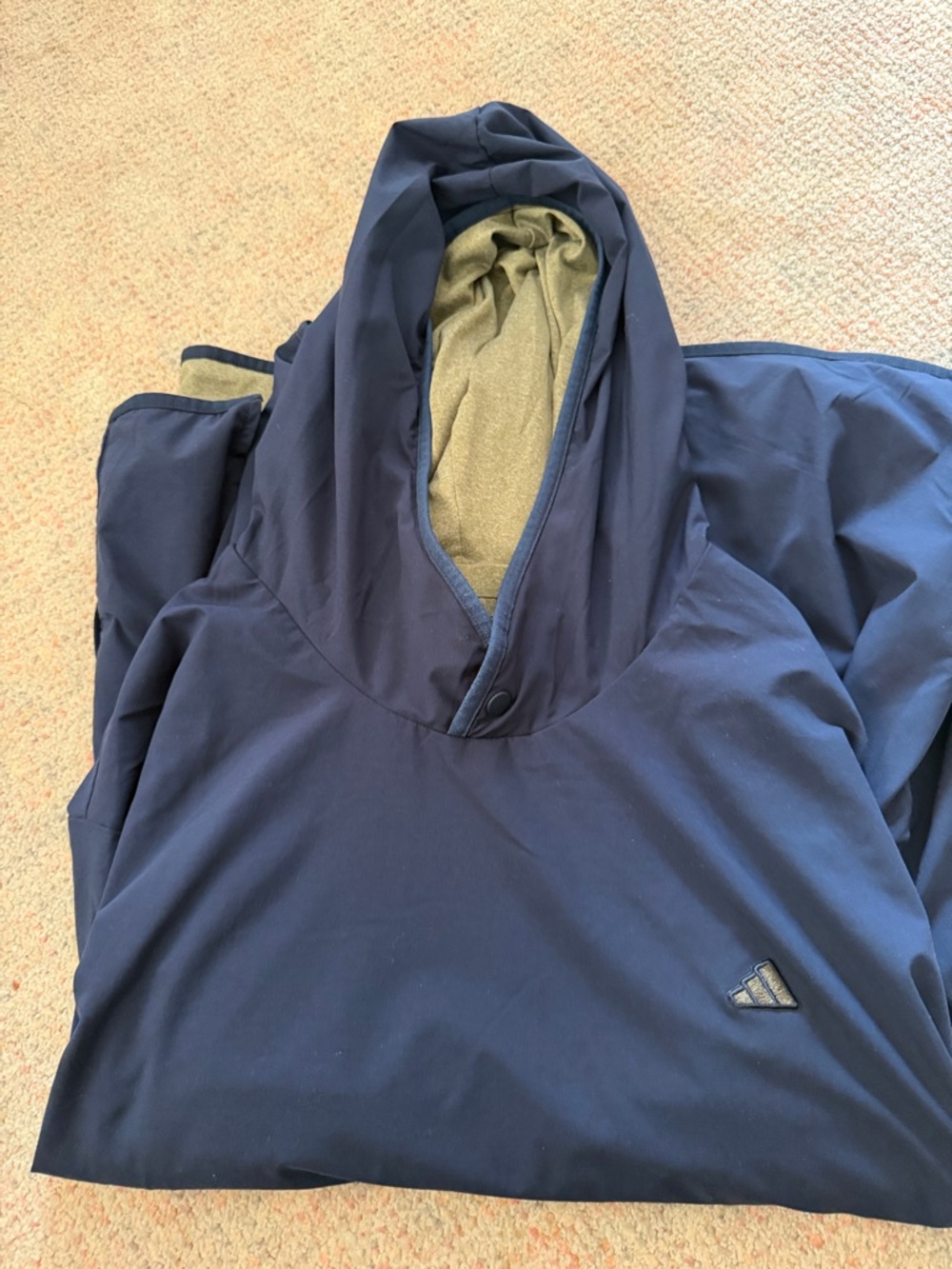 adidas Navy Blue Crewneck Hoodie Pullover with Olive Lining